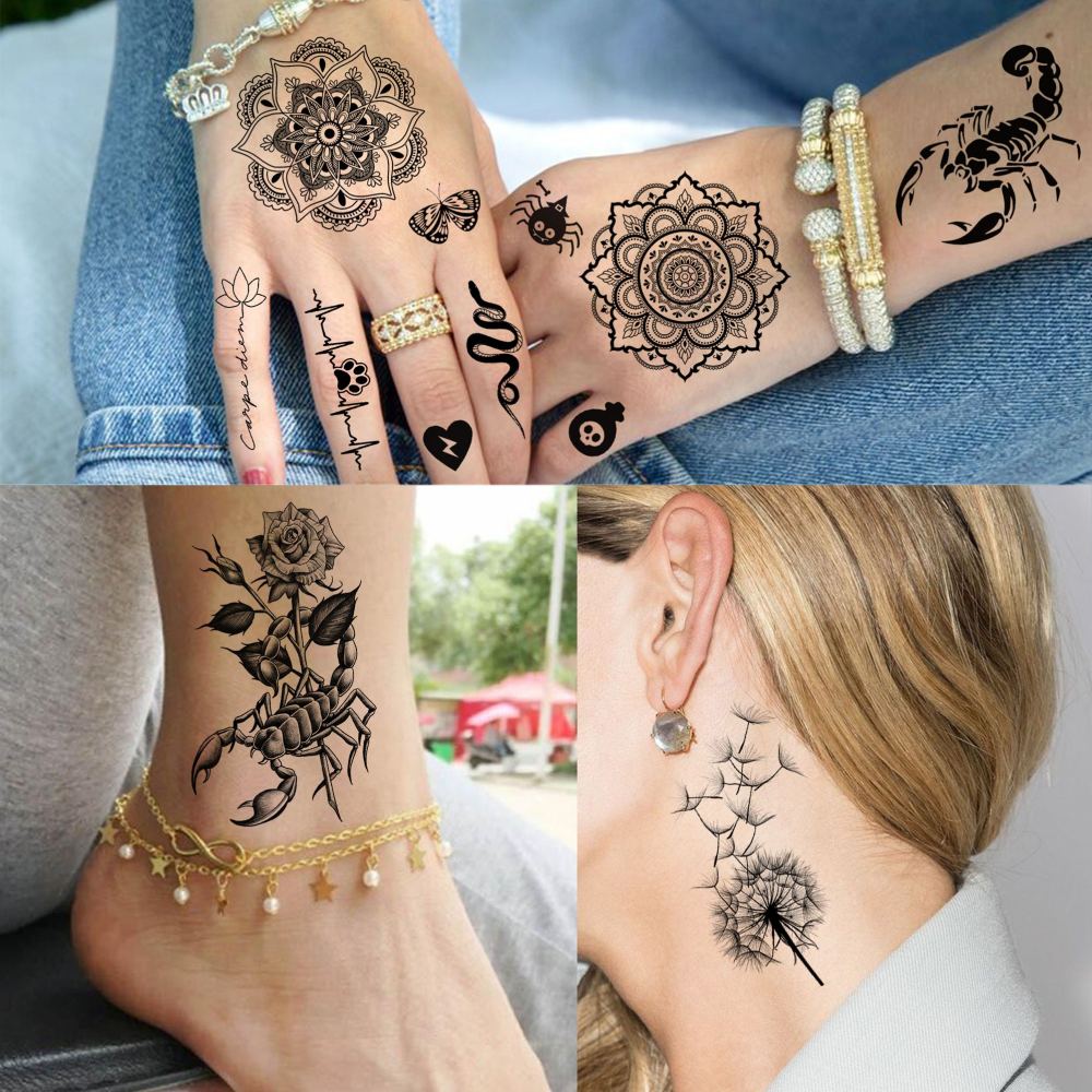 66 Sheets Snake Rose Flower Temporary Tattoos For Women Girls, Dragon Panda Florals Half Arm Sleeve Tattoo Sticker Dreamcatcher Floral, Skull Temp Butterfly Fake Tattoos For Adults Lion Tiger Leopard
