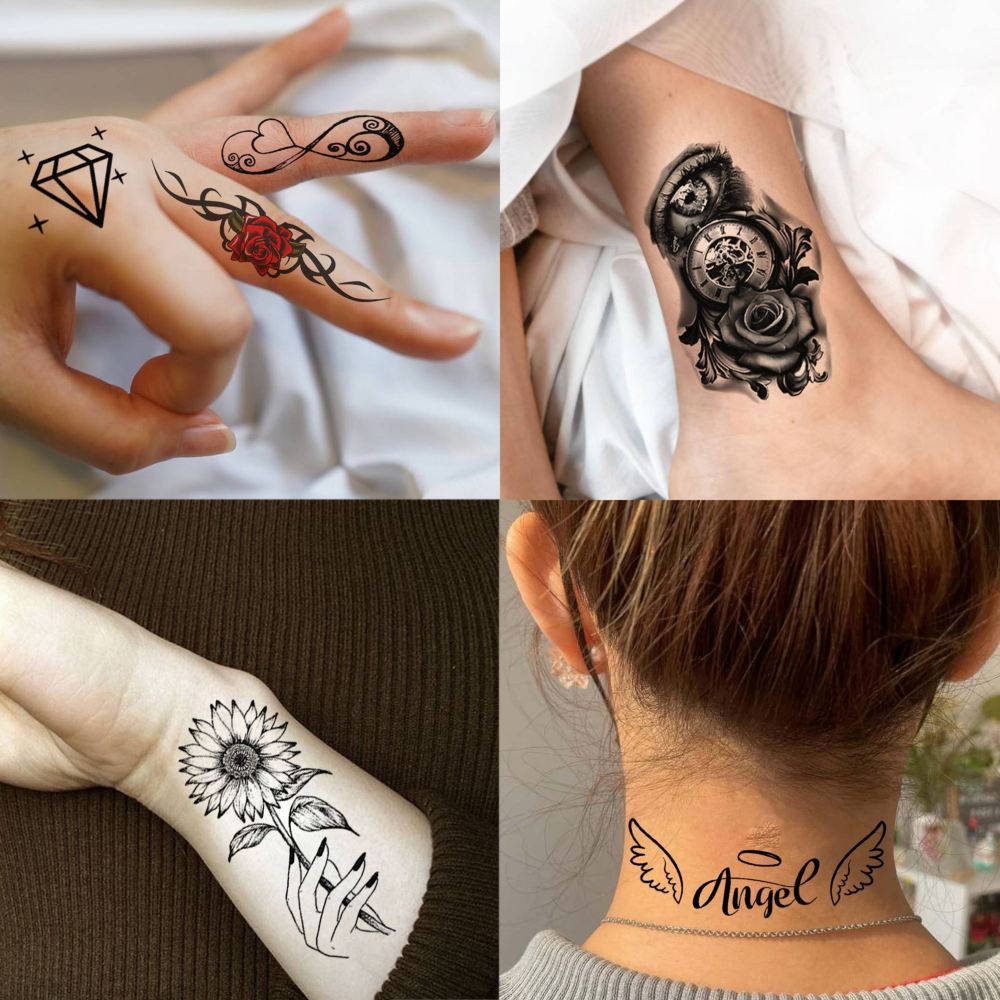 71 Sheets Rose Peony Flower Temporary Tattoos For Women Adults, Black Florals Half Arm Sleeve Realistic Temp Bulk Fake Tattoo Stickers Butterfly Ship Bee Carp Turtle Elephant Whale Spider Web Skull