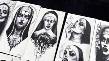 68 Sheets Crazy Nun Girl Temporary Tattoos For Men Adults, Black Gothic Scary Sister Horror Zombie Vampire Half Arm Sleeve Tattoos For Women Rose Flower, Bulk Prison Demon Devil Fake Tattoo Stickers
