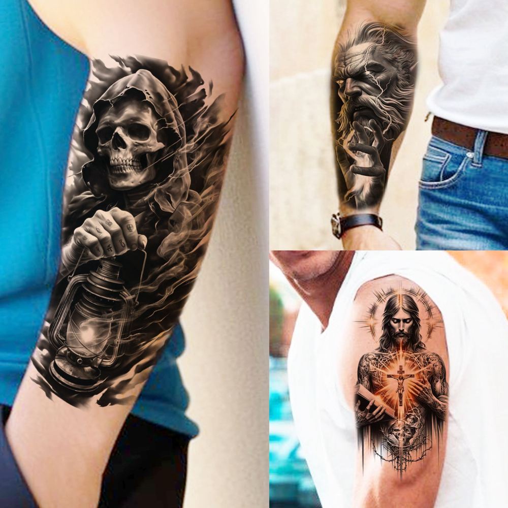 73 Sheets God Jesus Christ Temporary Tattoos For Men Adults, Religious Cross Prayer Half Arm Sleeve Tattoos For Women Rose Flower, Temp Christian Faith Belief Family Fake Tattoo Stickers Halloween