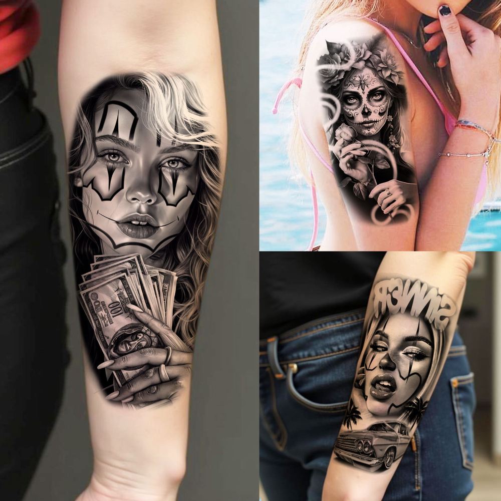 70 Sheets Halloween Chicano Temporary Tattoos For Women Men Adults Cholo Chola, Gothic Mexican Culture Chicana Tattoo Stickers, Religion Gangster Prison Inmate Lowriders Fake Tattoo Joker Day of Dead