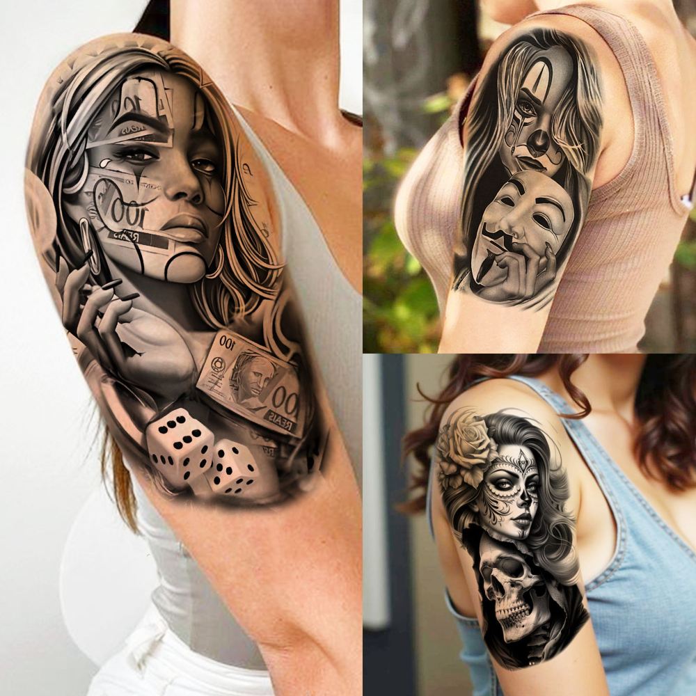 70 Sheets Halloween Chicano Temporary Tattoos For Women Men Adults Cholo Chola, Gothic Mexican Culture Chicana Tattoo Stickers, Religion Gangster Prison Inmate Lowriders Fake Tattoo Joker Day of Dead