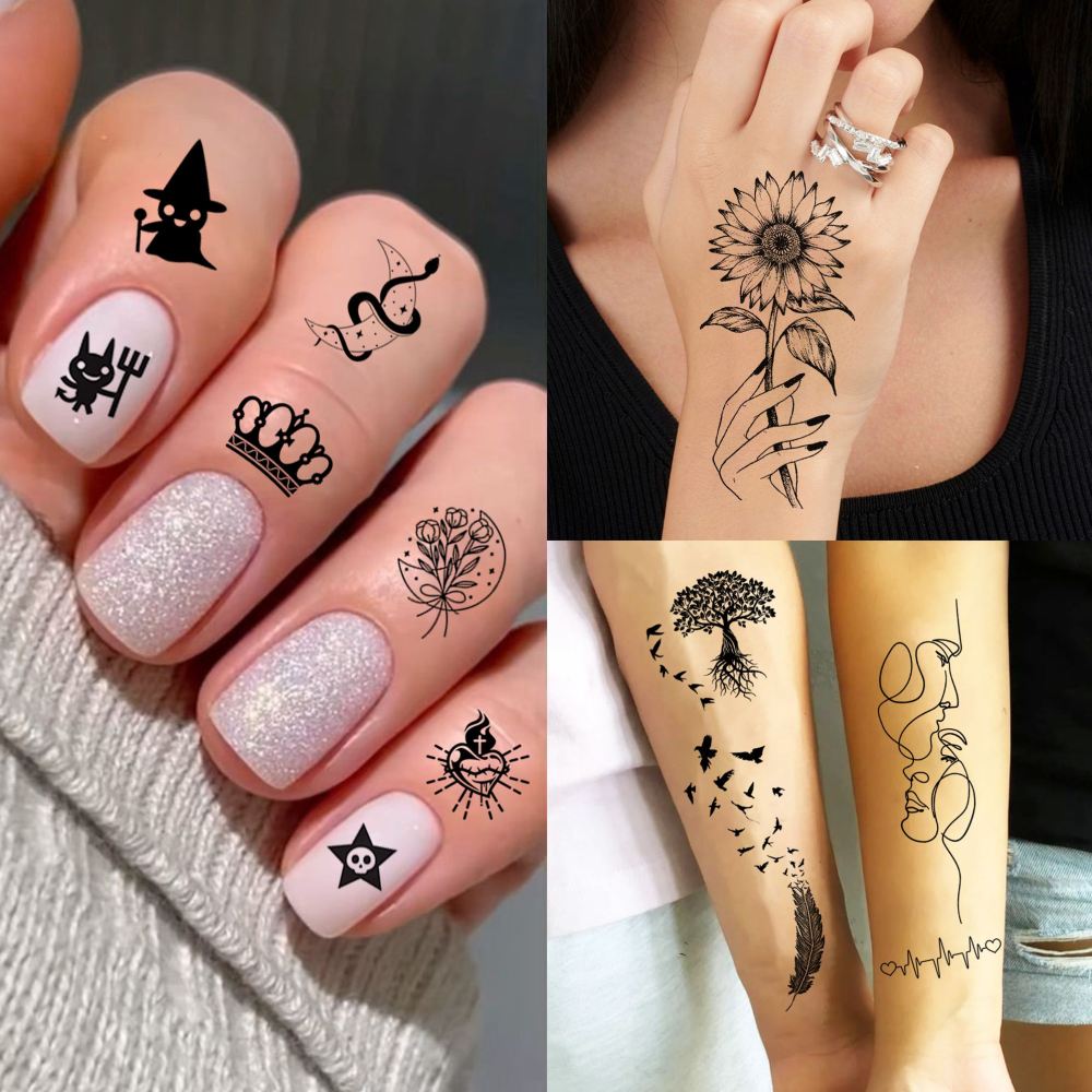 68 Sheets Crazy Nun Girl Temporary Tattoos For Men Adults, Black Gothic Scary Sister Horror Zombie Vampire Half Arm Sleeve Tattoos For Women Rose Flower, Bulk Prison Demon Devil Fake Tattoo Stickers