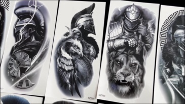 74 Sheets Black Gladiator Temporary Tattoos For Men Adults Forearm, Halloween Half Arm Sleeve Tattoo For Women Greek Mythology Spartan Warriors Knight, Long Lasting Fake Tattoo Stickers Lion Eagle War