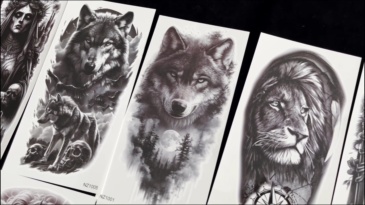 69 Sheets Gothic Lion Jesus Christ Temporary Tattoos For Women Men, Halloween Skull Warrior Zeus God Waterproof Half Arm Sleeve Tattoos For Adults, Tiger Wolf Long Lasting Fake Tattoo Sticker Skeleton