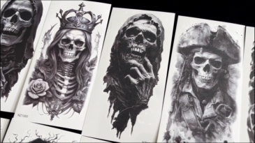 75 Sheets Halloween Skull Skeleton Temporary Tattoos For Men Women, Snake Demon Devil Fiend Satan Bulk Half Arm Sleeve Tattoos For Adults, 3D Temp Long Lasting Fake Tattoo Sticker Vampire Zombies