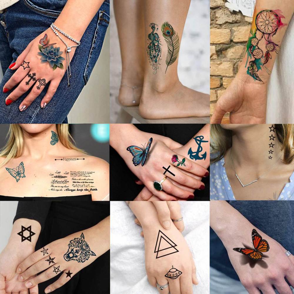 64 Sheets Variety Tiny Waterproof Temporary Tattoos For Men Women, Moon Star Butterfly Birds Planets Fake Tattoos For Kids Adults, Arm Neck Face Letters Temp Tattoo Temporary Tatoos Sticker Set