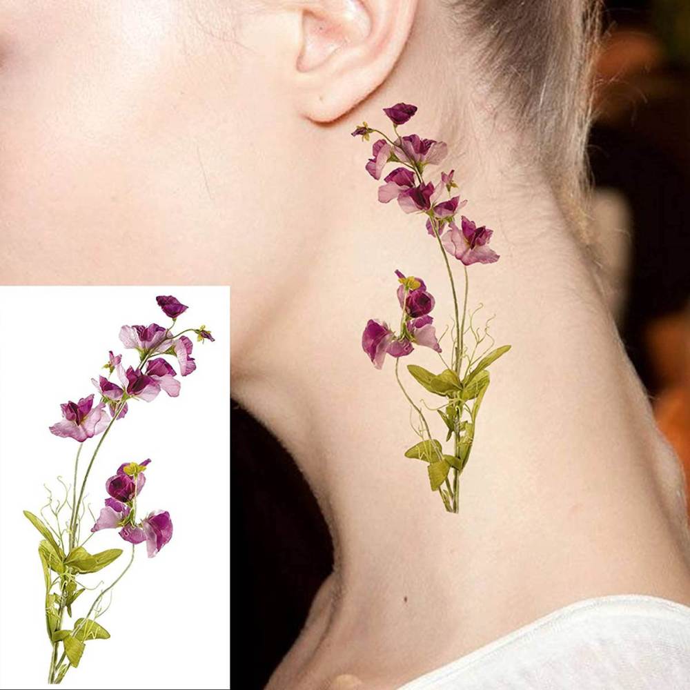 12 Sheets 3D Watercolor Lavender Flower Temporary Tattoos For Women Body Art Arm Fake Flora Adults TattooSticker Waterproof Girls Tatoos