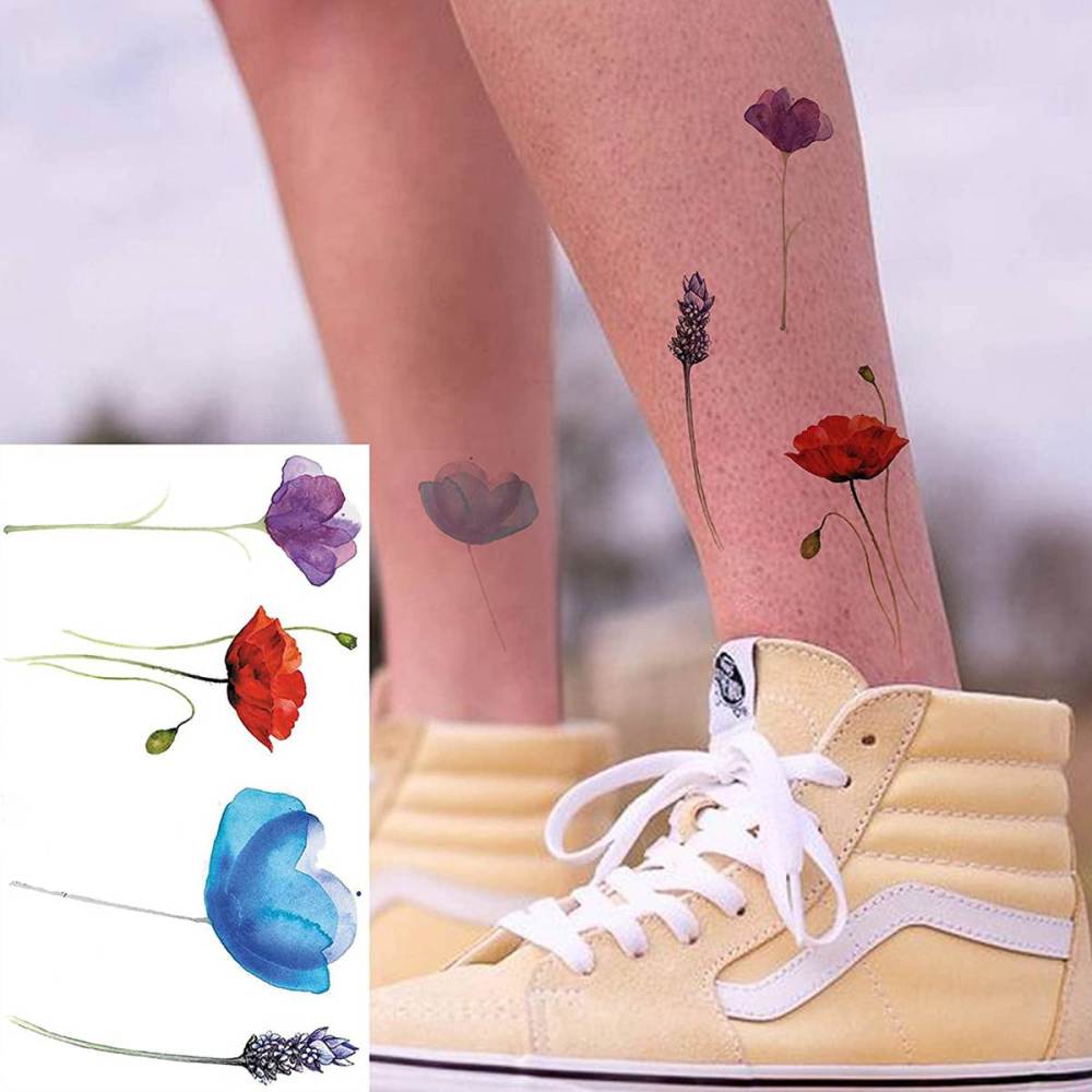 12 Sheets 3D Watercolor Lavender Flower Temporary Tattoos For Women Body Art Arm Fake Flora Adults TattooSticker Waterproof Girls Tatoos