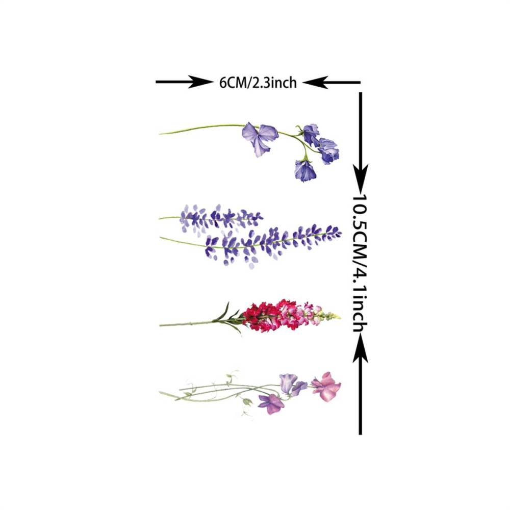 12 Sheets 3D Watercolor Lavender Flower Temporary Tattoos For Women Body Art Arm Fake Flora Adults TattooSticker Waterproof Girls Tatoos