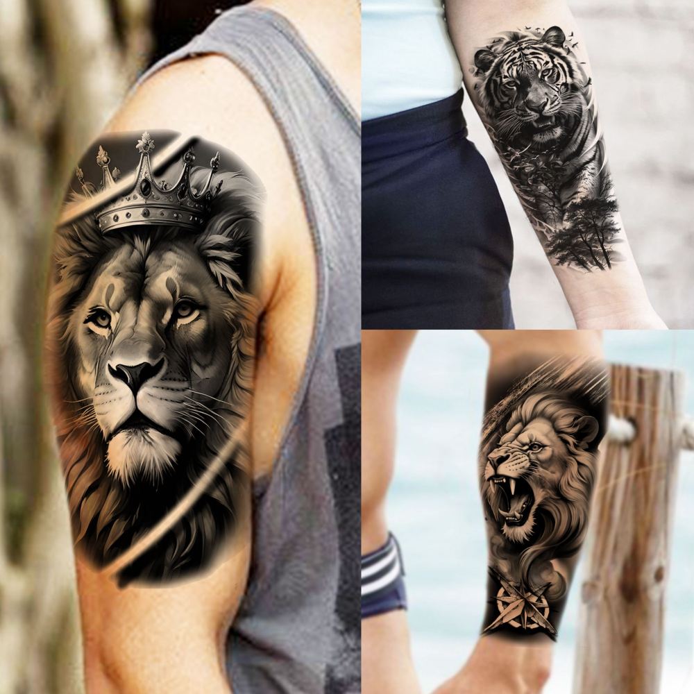73 Sheets Zeus God Temporary Tattoos For Men Adults Forearm, Halloween Lion Poseidon Half Arm Sleeve Tattoo For Women Jesus Christ Skeleton Maori Warrior, Temp Bulk Fake Tattoo Stickers Eagle Tiger