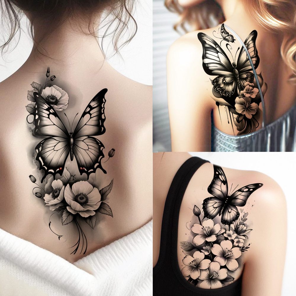 72 Sheets Rose Flower With Butterfly Temporary Tattoos For Women Girls, Sexy Floral Blossom Waterproof Half Arm Sleeve Tattoos For Adults, Long Lasting Fake Tattoo Sticker Peony Sunflower Butterflies