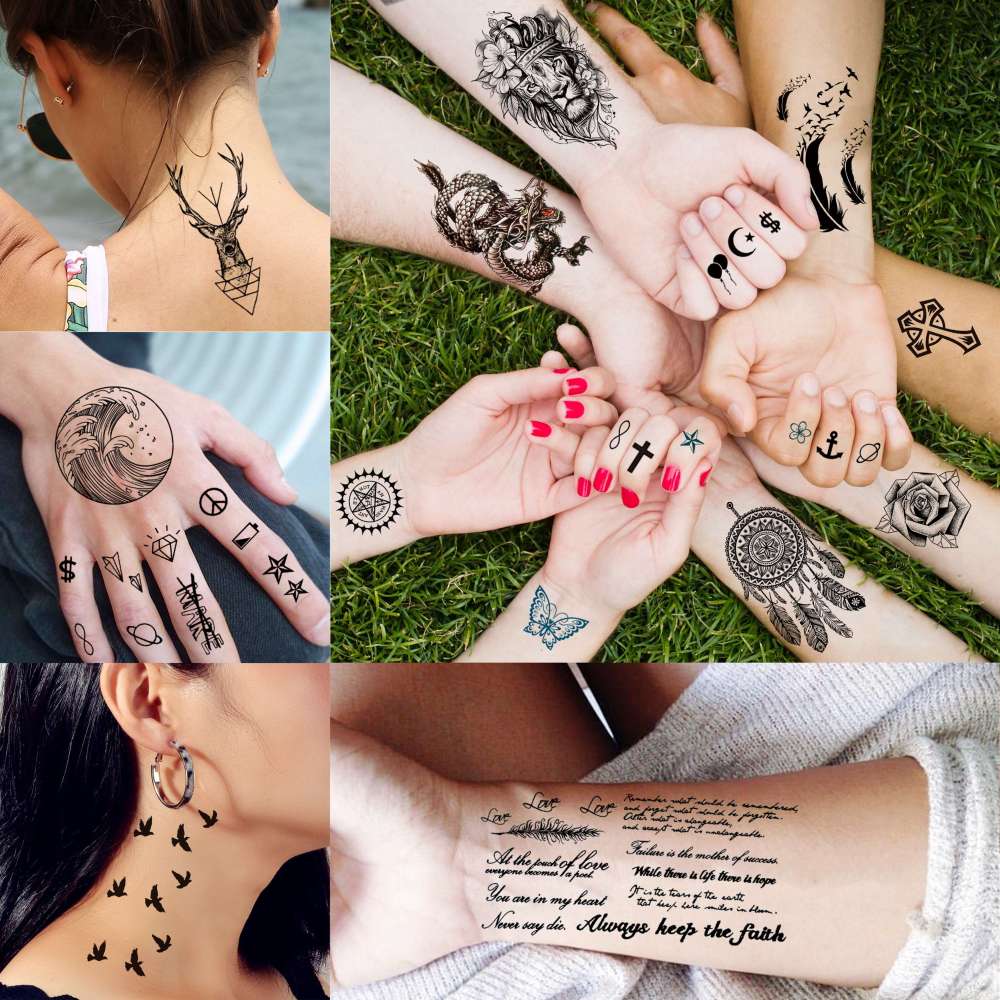 66 Sheets Small Black Animals Temporary Tattoos For Women Men Kids Finger Arm, Tiny Space Moon Halloween Tattoo Stickers Adults Teens Girls Boys Hands, Fake Tattoos That Look Real And Last Long
