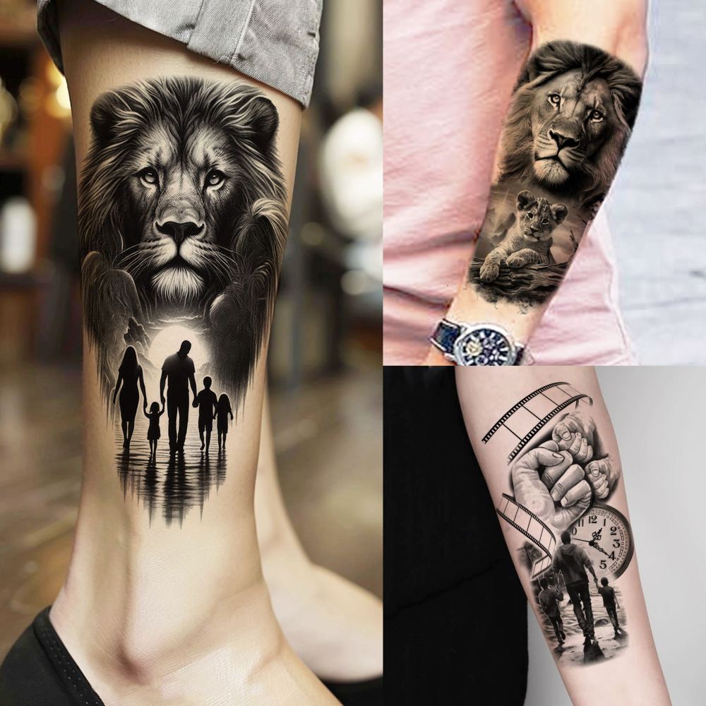 75 Sheets Loyalty Family Temporary Tattoos For Men Women, Lion Wolf Faith Belief Half Arm Sleeve Tattoo Stickers Tiger Owl, 3D Temp Long Lasting Fake Tattoos For Adults Kids Christian God Jesus Christ