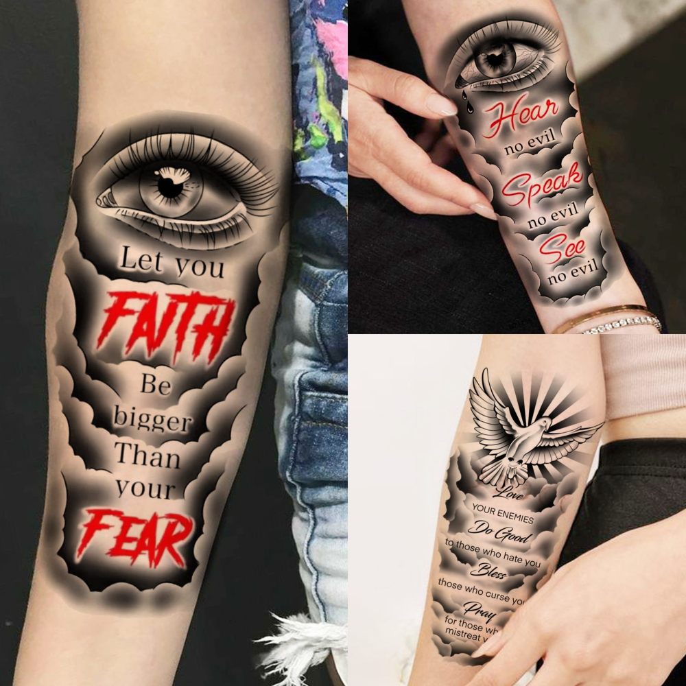 68 Sheets God Jesus Christ Temporary Tattoos For Men Women, Bulk Temp Religious Christian Peace Faith Nun Prayer Ship Half Arm Sleeve Tattoos For Adults, Tribal Eye Lion Holy Bible Quotes Fake Tattoo