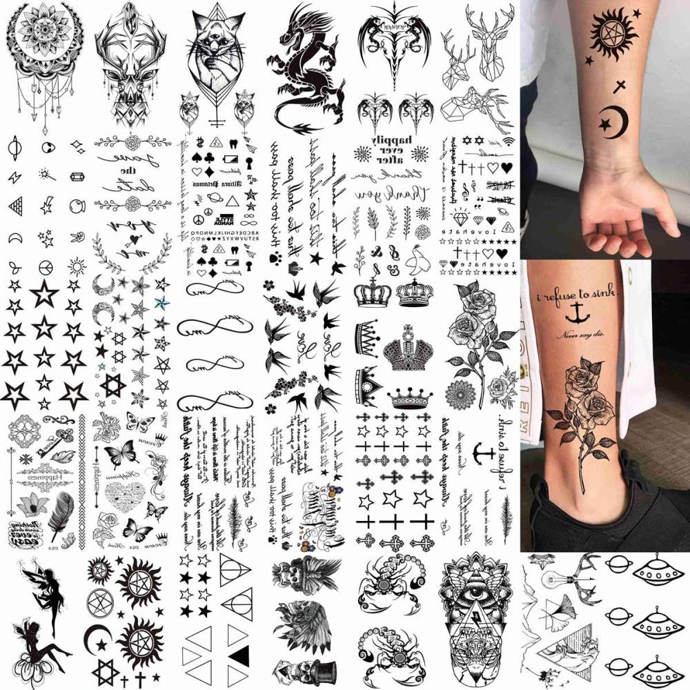 64 Sheets Variety Tiny Waterproof Temporary Tattoos For Men Women, Moon Star Butterfly Birds Planets Fake Tattoos For Kids Adults, Arm Neck Face Letters Temp Tattoo Temporary Tatoos Sticker Set