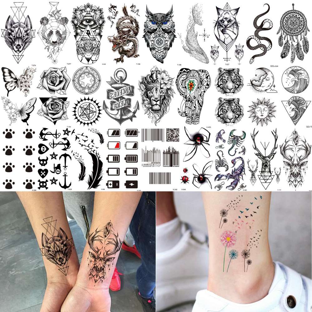 66 Sheets Small Black Animals Temporary Tattoos For Women Men Kids Finger Arm, Tiny Space Moon Halloween Tattoo Stickers Adults Teens Girls Boys Hands, Fake Tattoos That Look Real And Last Long