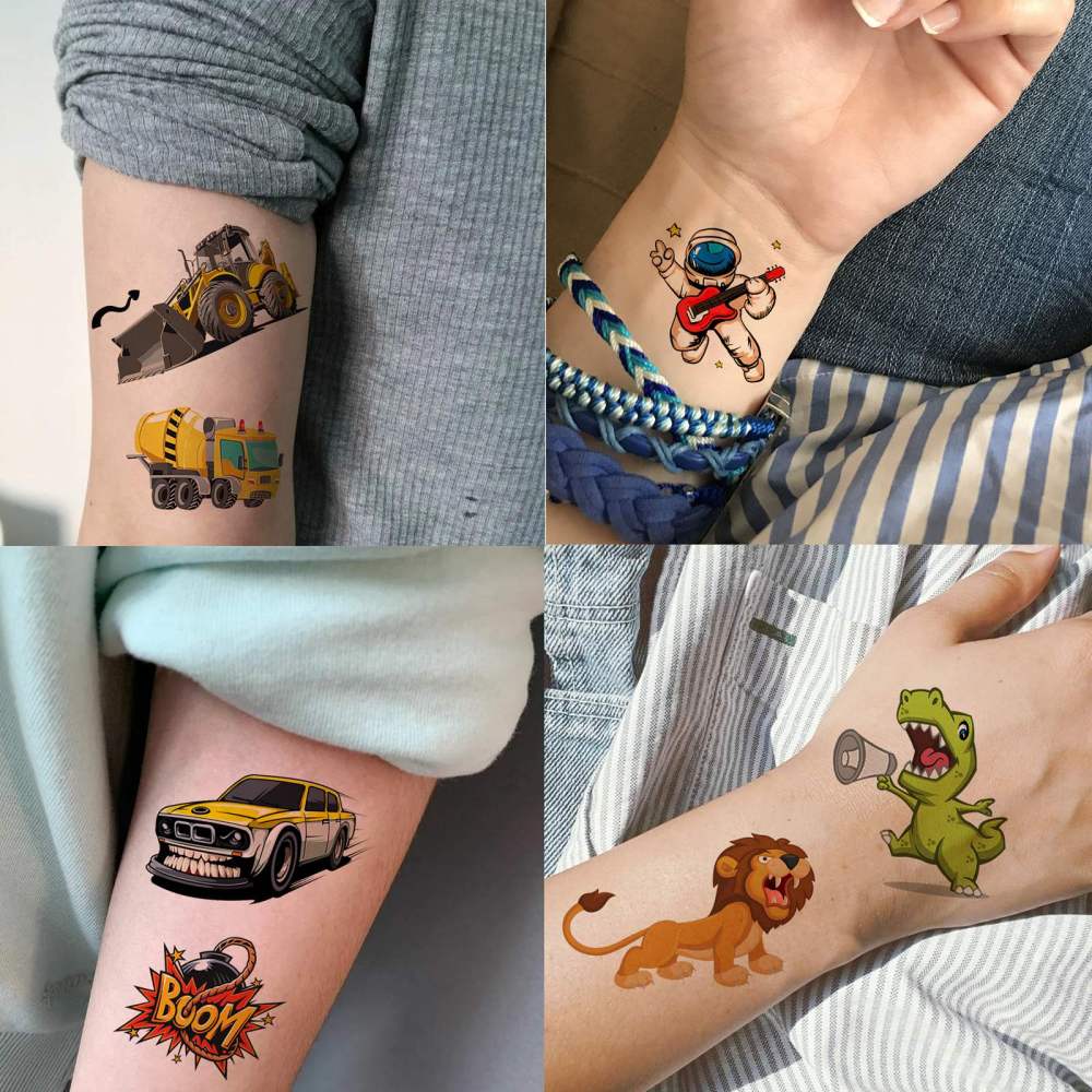 60 Sheets 999+ Groovy Cartoon Temporary Tattoos For Kids Boys Girls, Construction Excavator Cars Dinosaur Space Pirate Shark Animal Fake Tattoo Sticker, Goodie Bags Stuffers Birthday Party Supplies