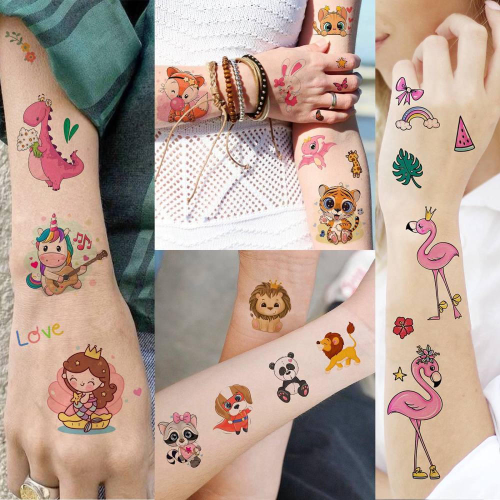 60 Sheets 500+ Patterns Cartoon Temporary Tattoos For Kids Girls, Groovy Cute Mermaid Unicorn Dinosaur Butterfly Temp Fake Tattoo Stickers, Small Animals Summer Tatoos Tatuajes Temporales Child