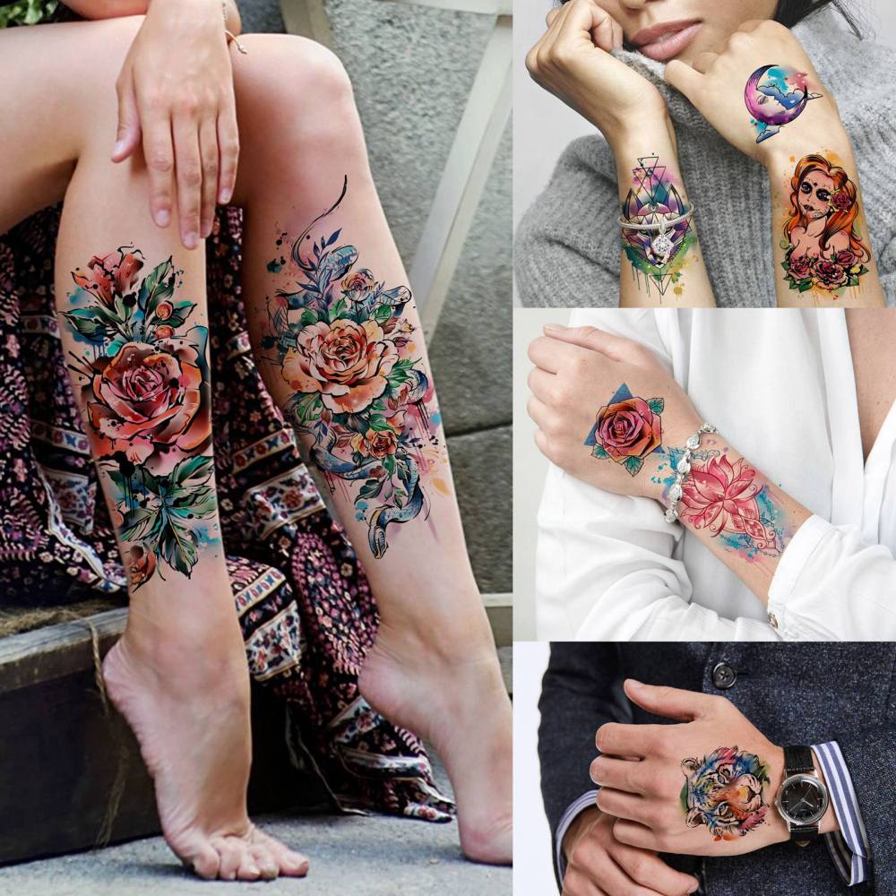 67 Sheets Watercolor Rose Flower Temporary Tattoos For Women Girls, 12 Sheets Colorful Arm Sleeve Tattoos For Adults Floral Snake Tiger, 53 Sheets Groovy Small Semi Permanent Fake Tattoos Kids
