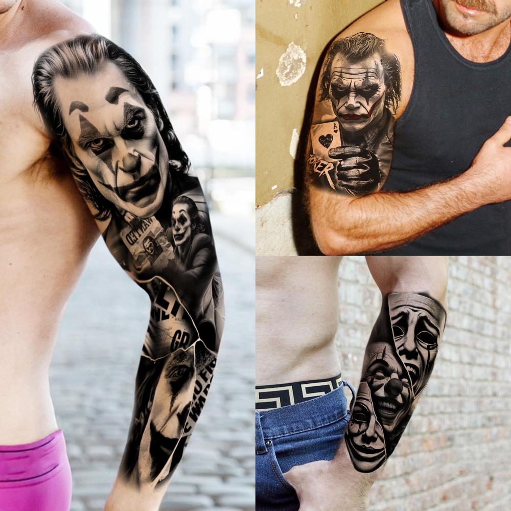 18 Sheets Chicano Full Arm Temporary Tattoos For Men Women Thigh, Chicana Guadalupe Joker Gangster Nun Girl Fake Sleeve Tattoos For Adults, Temp Bulk Jesus Christ Halloween Tattoo Stickers Prison