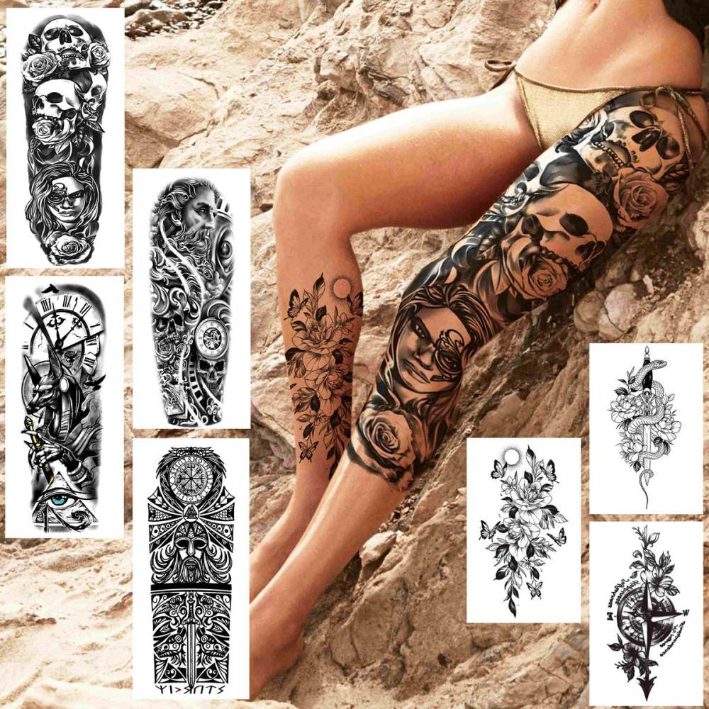 21 Sheets Extra Large Black Temporary Tattoos For Women Adults Greek Myth With 8 Sheets Full Arm Sleeve For Men Maori Warrior Compass and 13 Sheets Fake Large 3D Tatoo Stickers