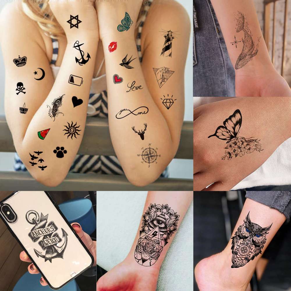 66 Sheets Small Black Animals Temporary Tattoos For Women Men Kids Finger Arm, Tiny Space Moon Halloween Tattoo Stickers Adults Teens Girls Boys Hands, Fake Tattoos That Look Real And Last Long
