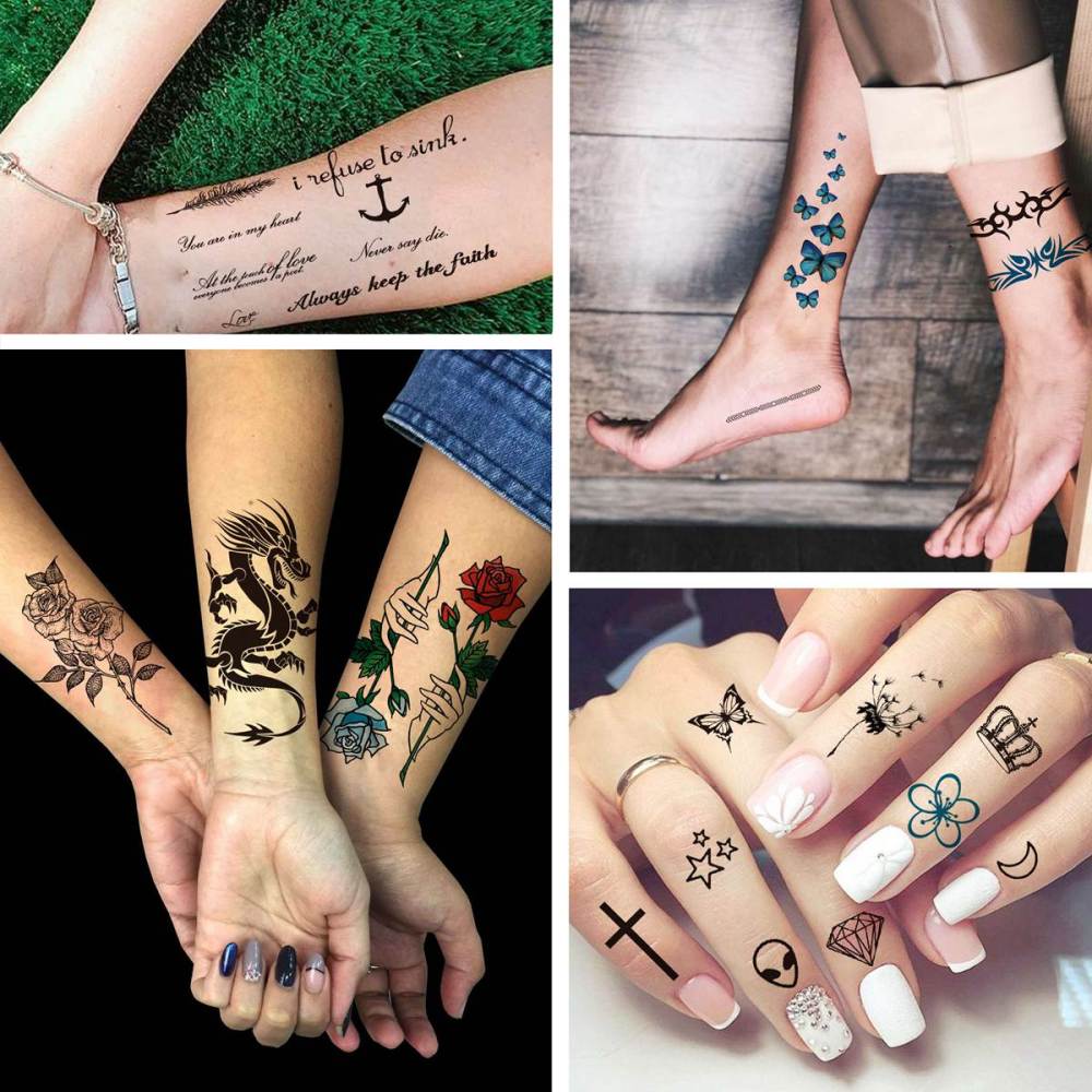 64 Sheets Variety Tiny Waterproof Temporary Tattoos For Men Women, Moon Star Butterfly Birds Planets Fake Tattoos For Kids Adults, Arm Neck Face Letters Temp Tattoo Temporary Tatoos Sticker Set