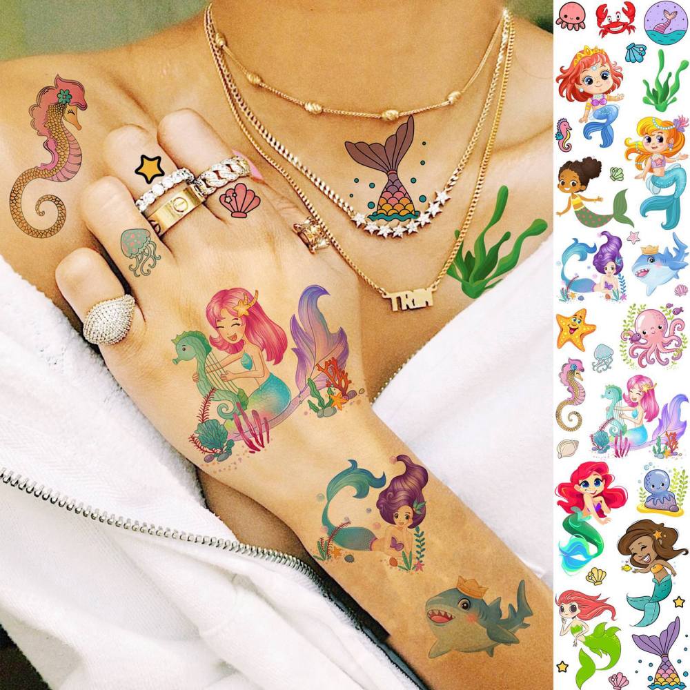 60 Sheets 500+ Patterns Cartoon Temporary Tattoos For Kids Girls, Groovy Cute Mermaid Unicorn Dinosaur Butterfly Temp Fake Tattoo Stickers, Small Animals Summer Tatoos Tatuajes Temporales Child