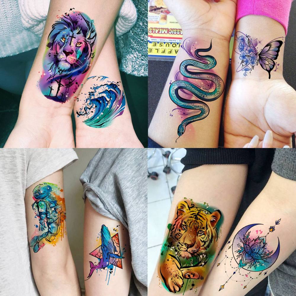 67 Sheets Watercolor Rose Flower Temporary Tattoos For Women Girls, 12 Sheets Colorful Arm Sleeve Tattoos For Adults Floral Snake Tiger, 53 Sheets Groovy Small Semi Permanent Fake Tattoos Kids