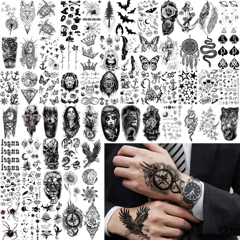 75 Sheets Loyalty Family Temporary Tattoos For Men Women, Lion Wolf Faith Belief Half Arm Sleeve Tattoo Stickers Tiger Owl, 3D Temp Long Lasting Fake Tattoos For Adults Kids Christian God Jesus Christ