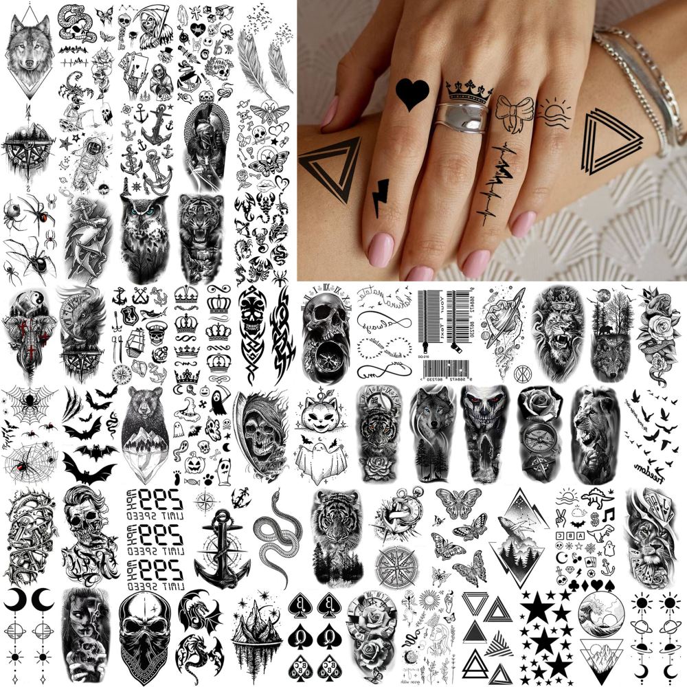 74 Sheets Black Gladiator Temporary Tattoos For Men Adults Forearm, Halloween Half Arm Sleeve Tattoo For Women Greek Mythology Spartan Warriors Knight, Long Lasting Fake Tattoo Stickers Lion Eagle War