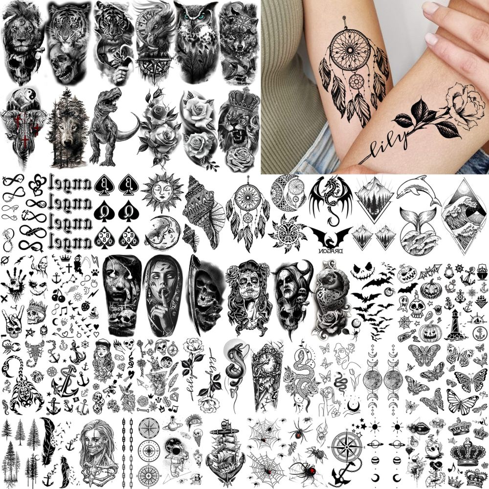 70 Sheets Chicano Temporary Tattoos For Women Men, Halloween Guadalupe Jesus Christ God Waterproof Half Arm Sleeve Tattoos For Adults, Virgin Mary Cholo Chola Fake Tattoo Sticker Joker Gangster Prison