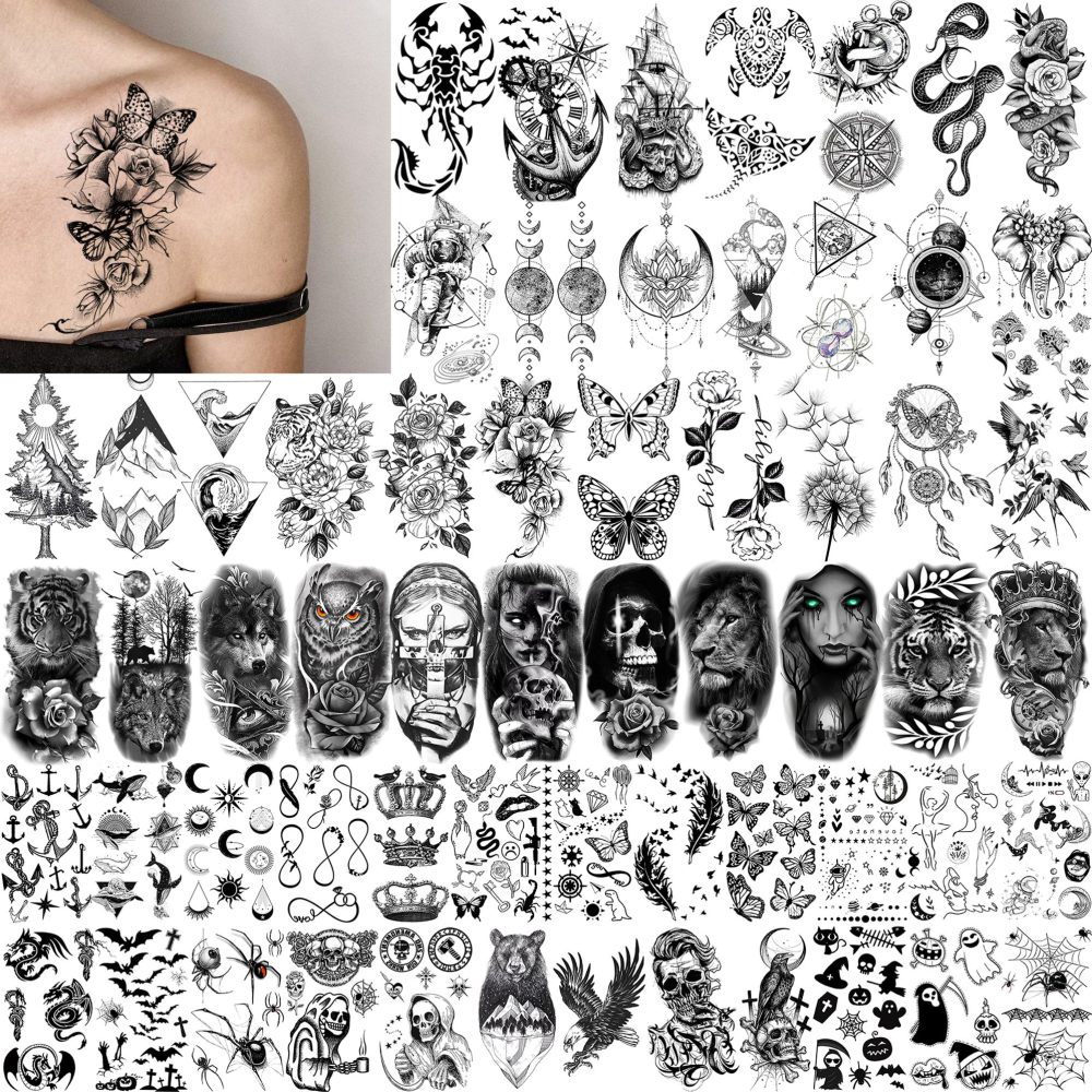 72 Sheets Rose Flower With Butterfly Temporary Tattoos For Women Girls, Sexy Floral Blossom Waterproof Half Arm Sleeve Tattoos For Adults, Long Lasting Fake Tattoo Sticker Peony Sunflower Butterflies