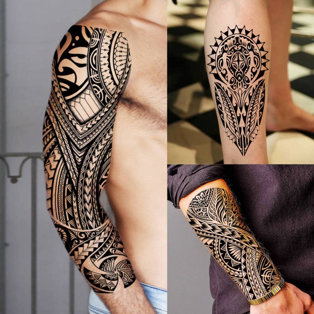 20 Sheets Extra Large Maori Full Arm Sleeve Temporary Tattoos For Men Women Thigh, Fake Sleeve Tattoos For Adults, Tribal Indian Long Lasting Halloween Black Turtle Maori Tattoo Stickers Faith