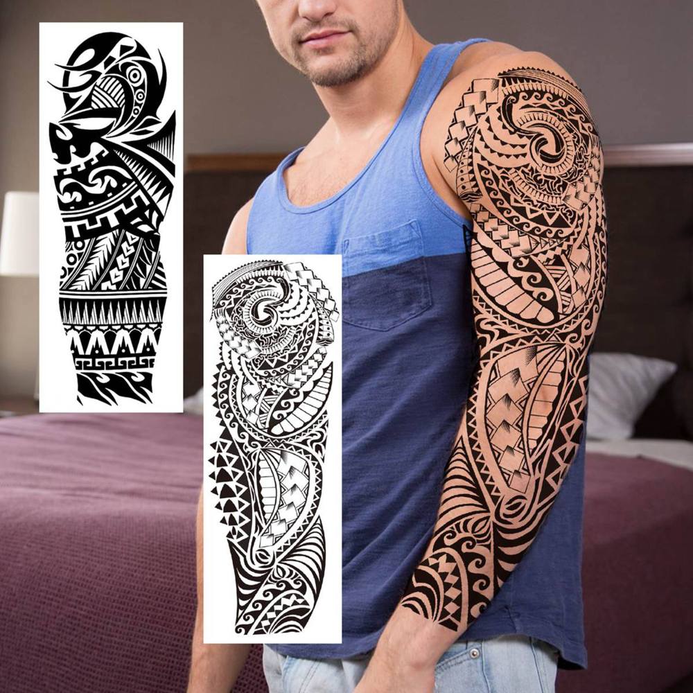 20 Sheets Black Tribal Wolf Tiger Lion Temporary Tattoo Sleeve For Men Adults, 3D Halloween Prison Gothic Maori Sleeve Tattoos For Women, Fake Full Arm Sleeve Tattoo Stickers Skull Skeleton