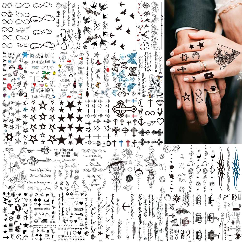 66 Sheets Small Black Animals Temporary Tattoos For Women Men Kids Finger Arm, Tiny Space Moon Halloween Tattoo Stickers Adults Teens Girls Boys Hands, Fake Tattoos That Look Real And Last Long