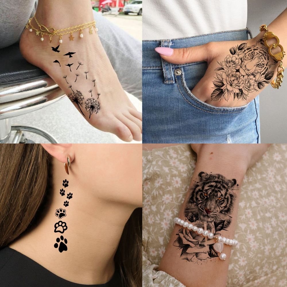 72 Sheets Realistic Lion Rose Flower Temporary Tattoos For Women Girls Adults Arm, Bulk Temp Sleeve Tattoos Peony Fox Wolf Florals, Halloween 3D Realistic Fake Tattoo Stickers Skull Skeleton Tiger