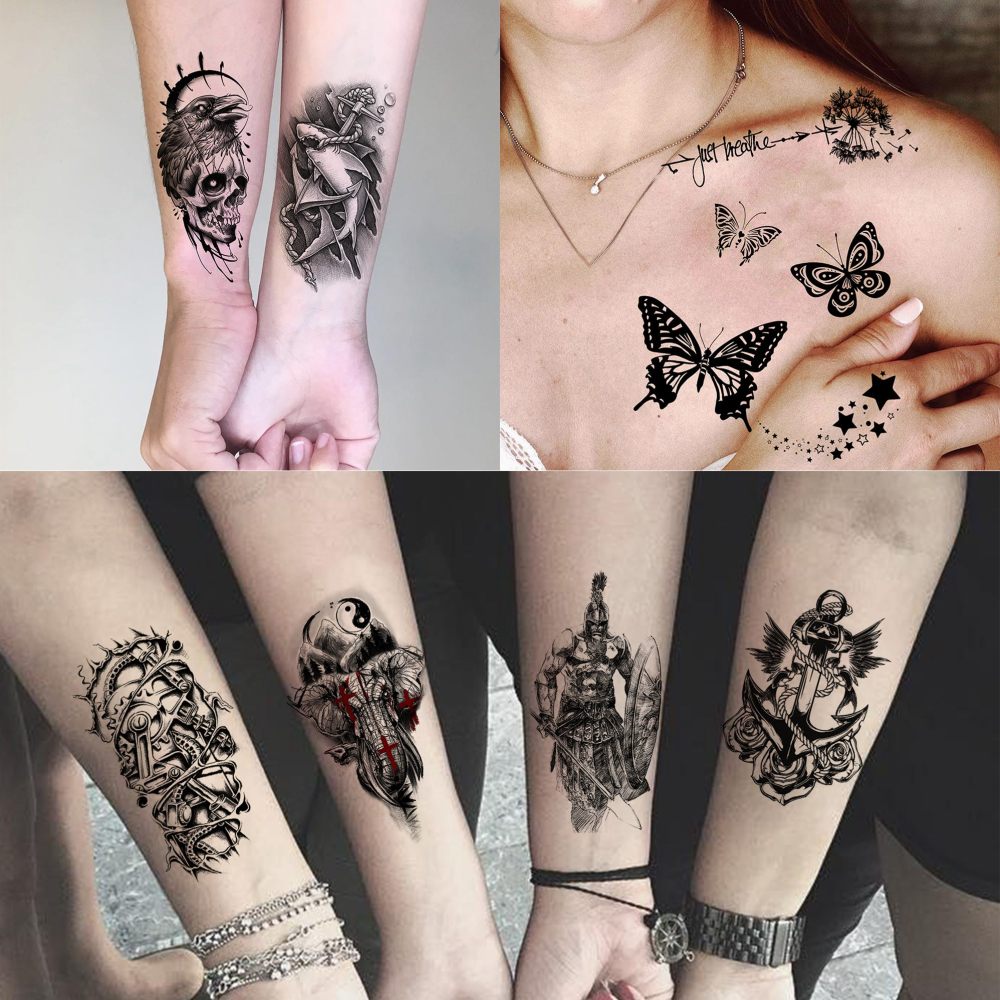 73 Sheets Lion Skull Wolf Temporary Tattoos For Women Men, Halloween Skull Eagle Owl Waterproof Half Arm Sleeve Tattoos For Adult, Tiger Jesus Christ Long Lasting Fake Tattoo Sticker Tiger Skeleton