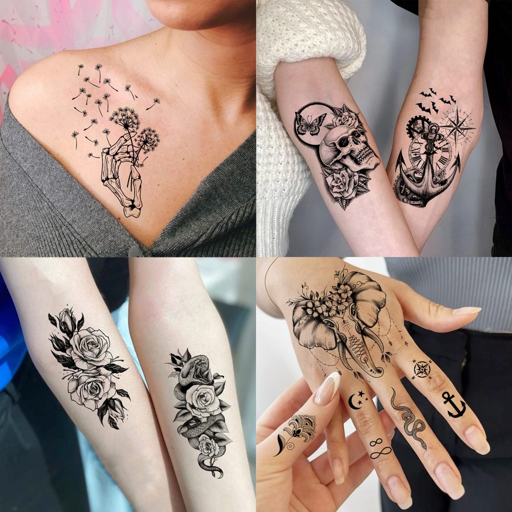 75 Sheets Halloween Skull Skeleton Temporary Tattoos For Men Women, Snake Demon Devil Fiend Satan Bulk Half Arm Sleeve Tattoos For Adults, 3D Temp Long Lasting Fake Tattoo Sticker Vampire Zombies