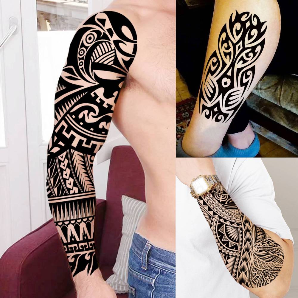 20 Sheets Extra Large Maori Full Arm Sleeve Temporary Tattoos For Men Women Thigh, Fake Sleeve Tattoos For Adults, Tribal Indian Long Lasting Halloween Black Turtle Maori Tattoo Stickers Faith