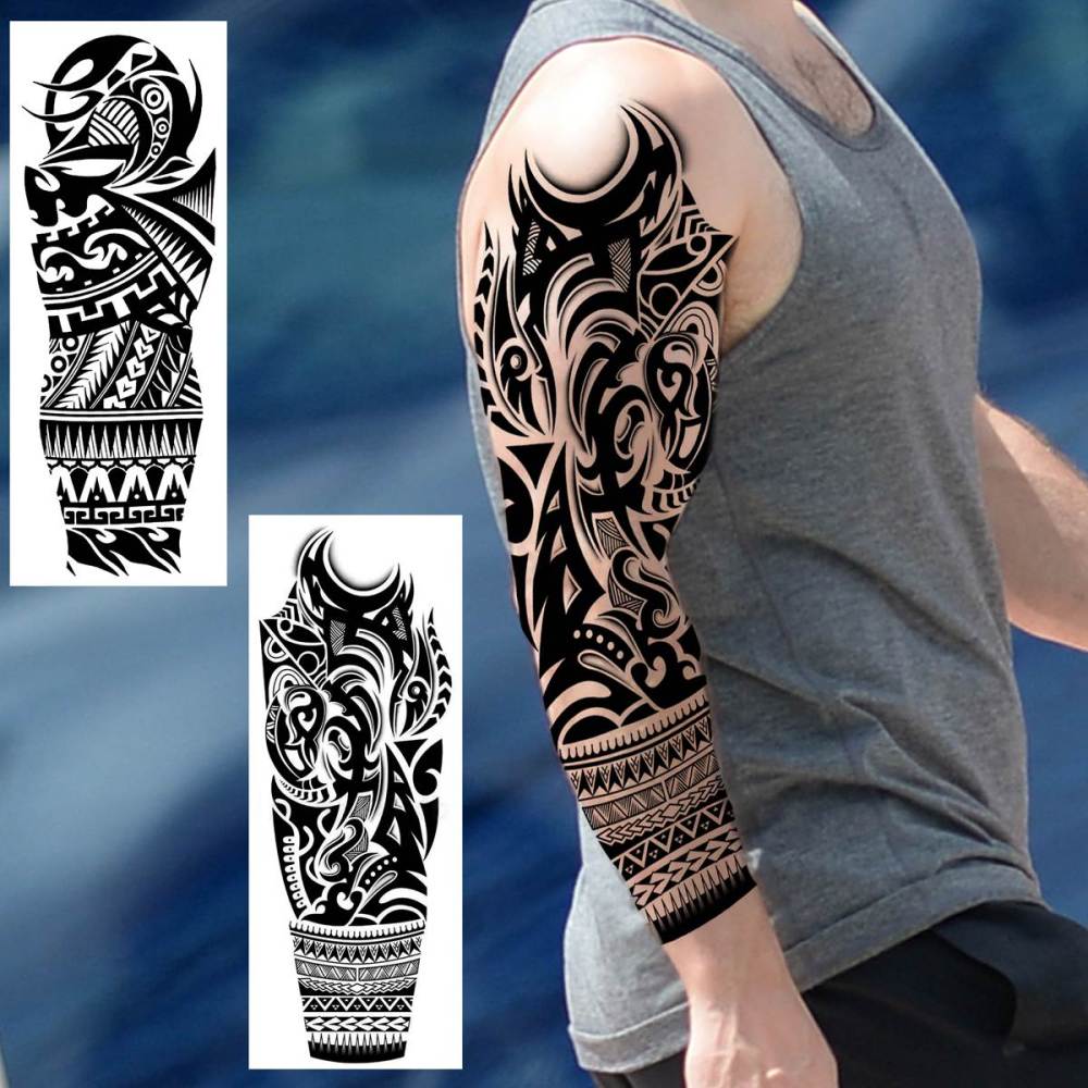 20 Sheets Black Tribal Wolf Tiger Lion Temporary Tattoo Sleeve For Men Adults, 3D Halloween Prison Gothic Maori Sleeve Tattoos For Women, Fake Full Arm Sleeve Tattoo Stickers Skull Skeleton