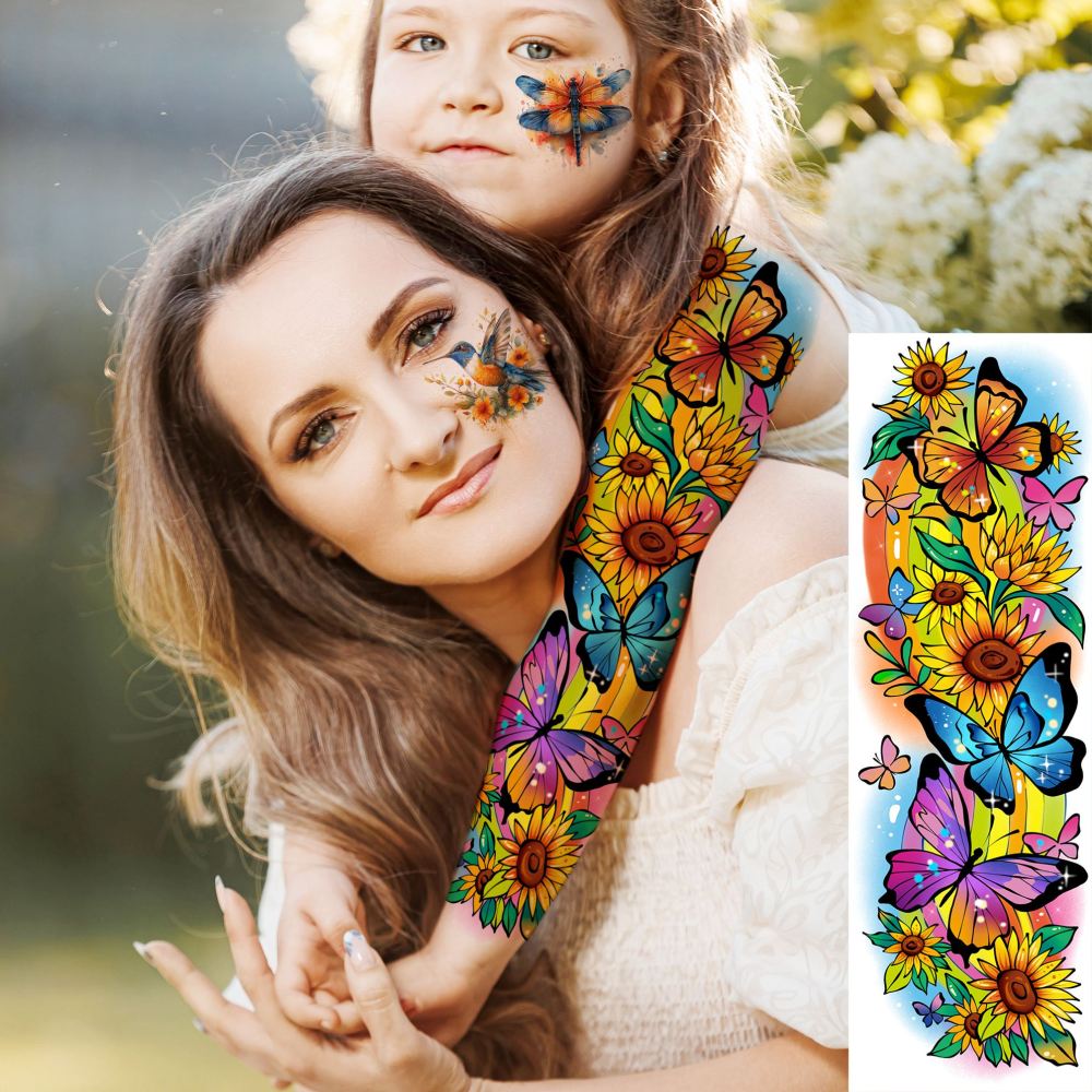 58 PCS 3D Cartoon Marine Animals Temporary Tattoos For Kids Mermaid Girls Boys, Fake Full Arm Sleeve Tattoos Dinosaur Ocean Mermaid Butterfly Body Face Arm Tattoo Stickers, Birthday Gifts Party Supply
