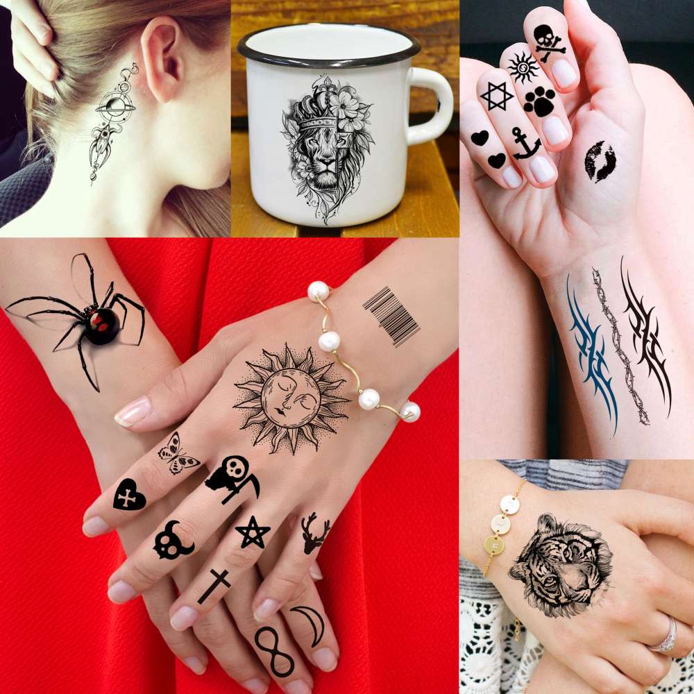 66 Sheets Small Black Animals Temporary Tattoos For Women Men Kids Finger Arm, Tiny Space Moon Halloween Tattoo Stickers Adults Teens Girls Boys Hands, Fake Tattoos That Look Real And Last Long