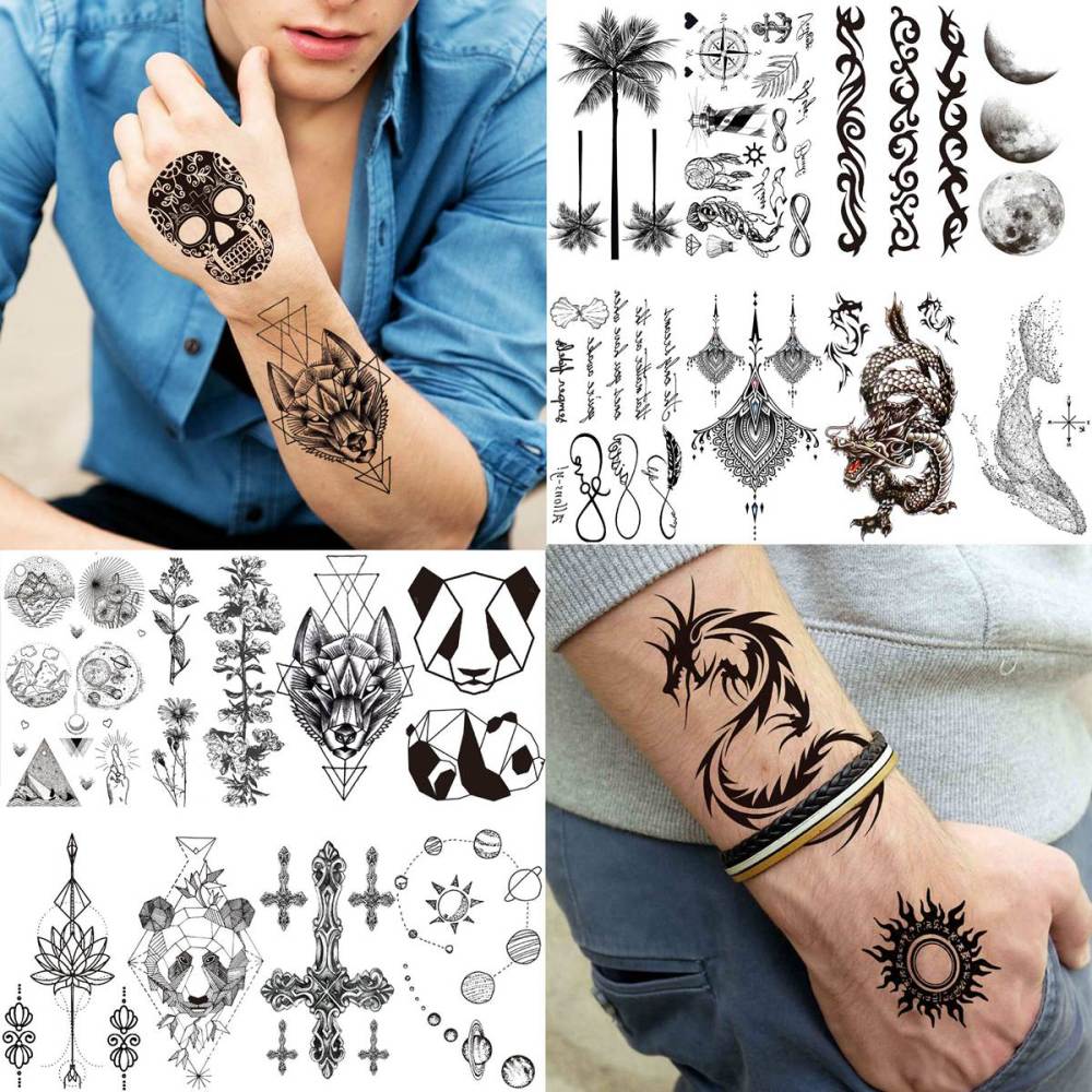 66 Sheets 3D Small Black Temporary Tattoos For Women Men Waterproof Fake Tattoo Stickers For Face Neck Arm Children Flower Birds Star Realistic Tatoo Kits For Boy Girls Adults