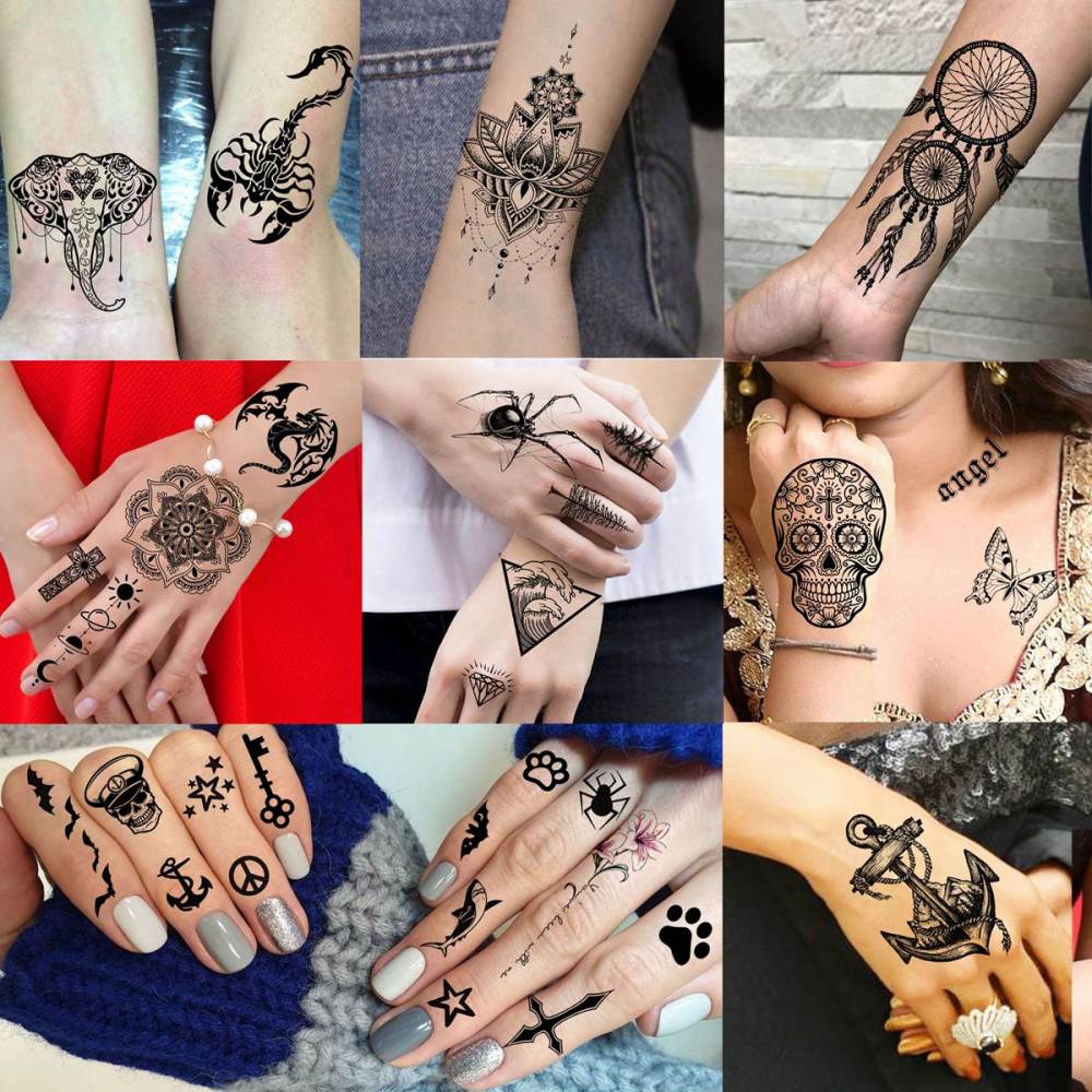 59 Sheets Sexy 3D Rose Flower Temporary Tattoos For Women Girls Arm Neck, Snake Floral Sunflower Leaf Peony Fake Tattoo Sticker Adult, Black Realistic Temp Tatoos Moon Dandelion Butterfly Thigh