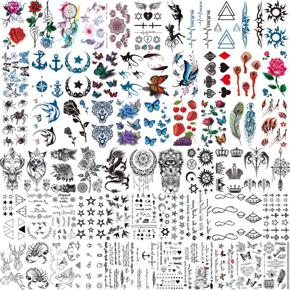 64 Sheets Variety Tiny Waterproof Temporary Tattoos For Men Women, Moon Star Butterfly Birds Planets Fake Tattoos For Kids Adults, Arm Neck Face Letters Temp Tattoo Temporary Tatoos Sticker Set