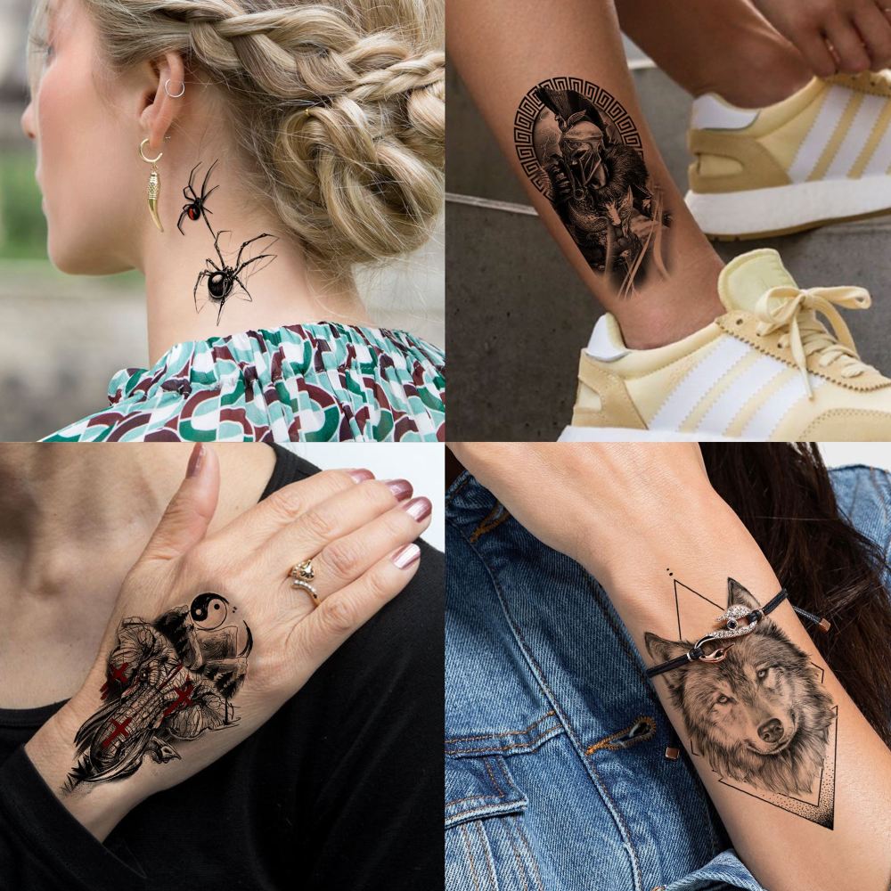 74 Sheets Black Gladiator Temporary Tattoos For Men Adults Forearm, Halloween Half Arm Sleeve Tattoo For Women Greek Mythology Spartan Warriors Knight, Long Lasting Fake Tattoo Stickers Lion Eagle War