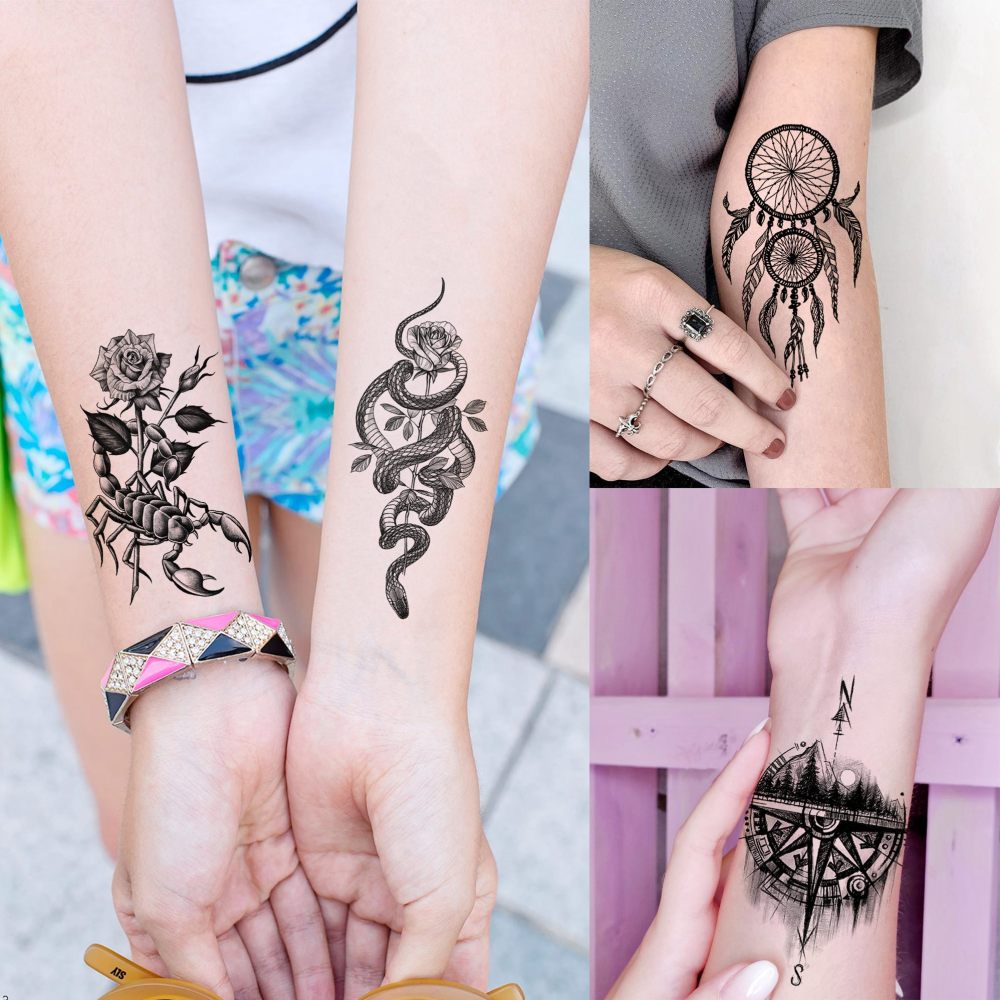 73 Sheets Lion Skull Wolf Temporary Tattoos For Women Men, Halloween Skull Eagle Owl Waterproof Half Arm Sleeve Tattoos For Adult, Tiger Jesus Christ Long Lasting Fake Tattoo Sticker Tiger Skeleton