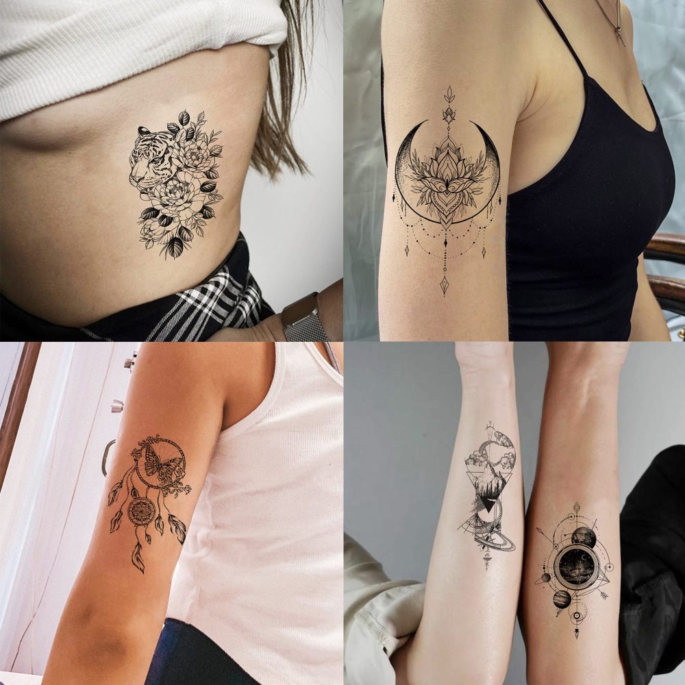 72 Sheets Rose Flower With Butterfly Temporary Tattoos For Women Girls, Sexy Floral Blossom Waterproof Half Arm Sleeve Tattoos For Adults, Long Lasting Fake Tattoo Sticker Peony Sunflower Butterflies